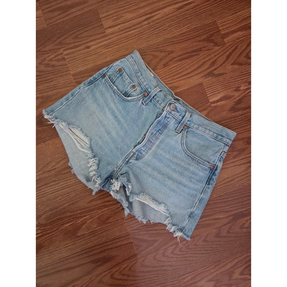 Levis 501 Original High Rise Distressed Denim Shorts Light Wash W28 Button Fly